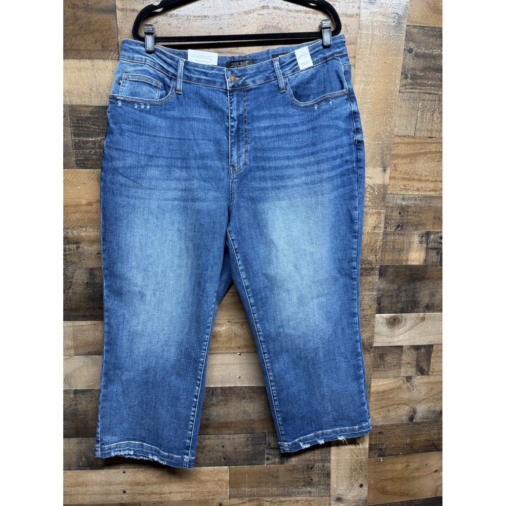 Judy Blue High Waist Wide Leg Crop Jeans Medium Wash Distressed 22W JB88226-MD